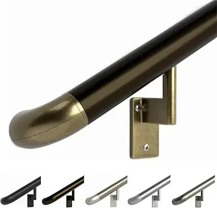 9ft ADA Handrail Kit - Complete Indoor/Outdoor Handrail for Stairs - 1.6" Round Anodized Aluminum Railing