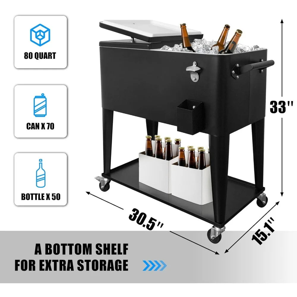 80 Qt Portable Rolling Cooler/Ice Chest