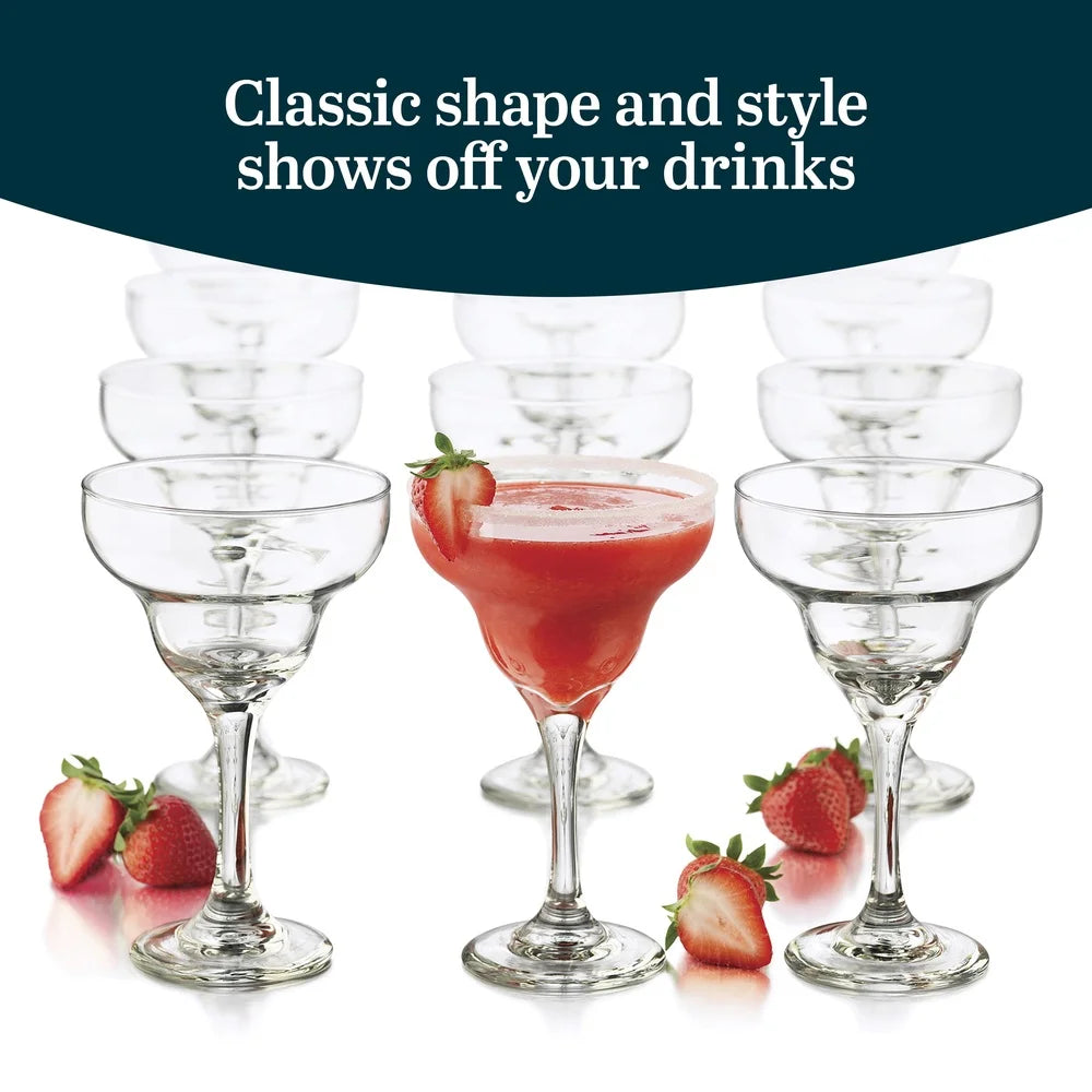 Set of 12 Durable, Large, Stemmed Margarita Glasses  Drinking Glasses.  Dishwasher Safe
