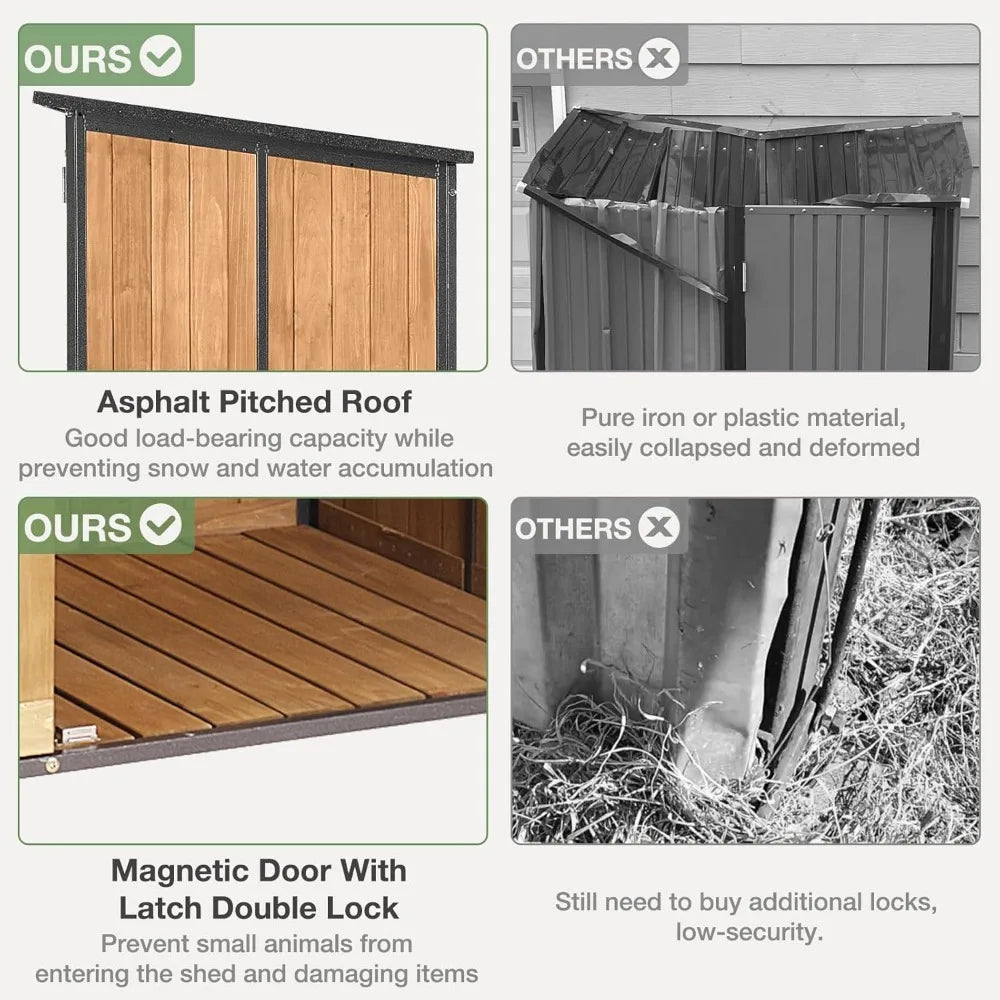 Outdoor storage shed with flooring, waterproof natural cedar cabinet, adjustable shelves, and double lock outdoor storage shed
