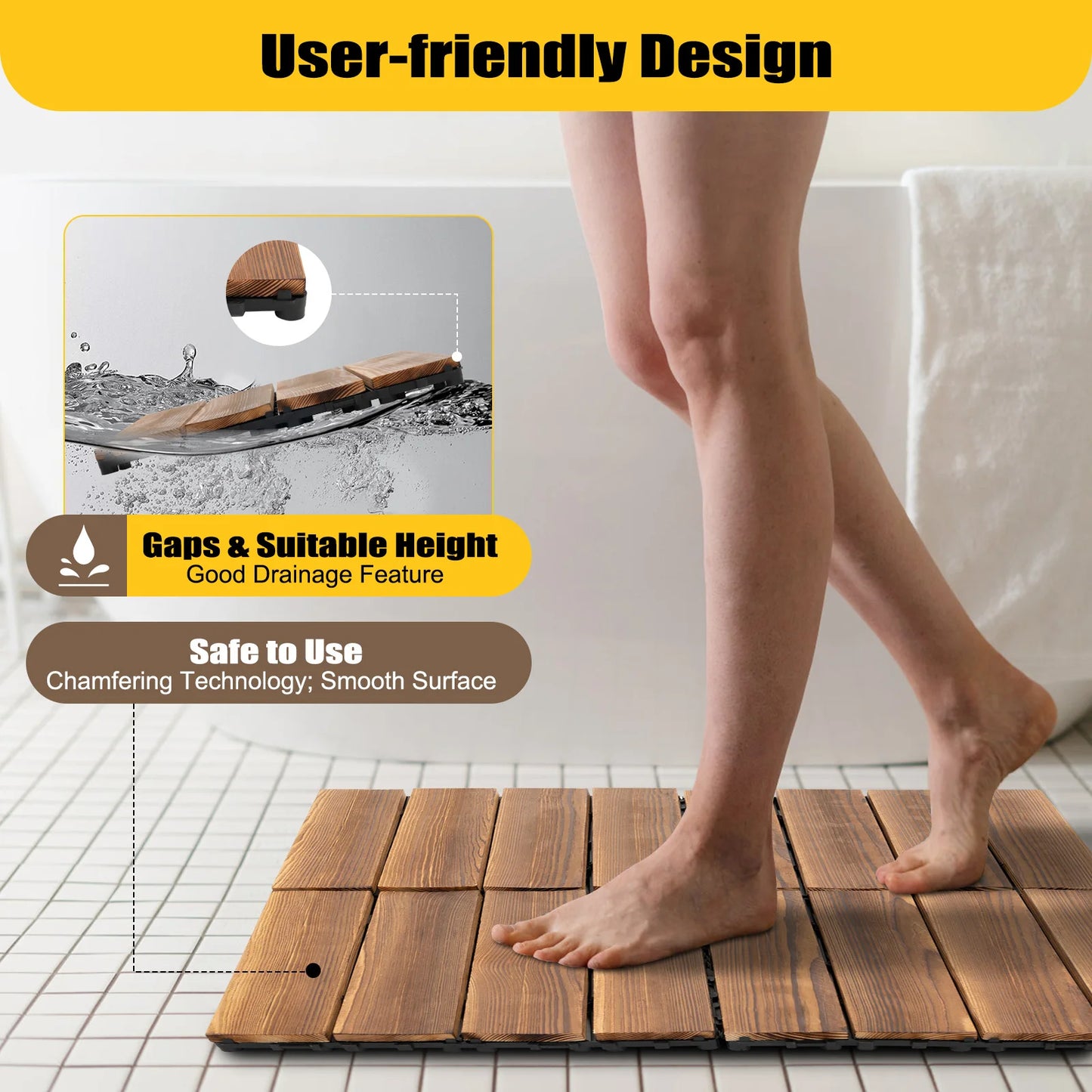 Hardwood Interlocking Patio Deck Tiles, 12''x12'' 36 Pcs