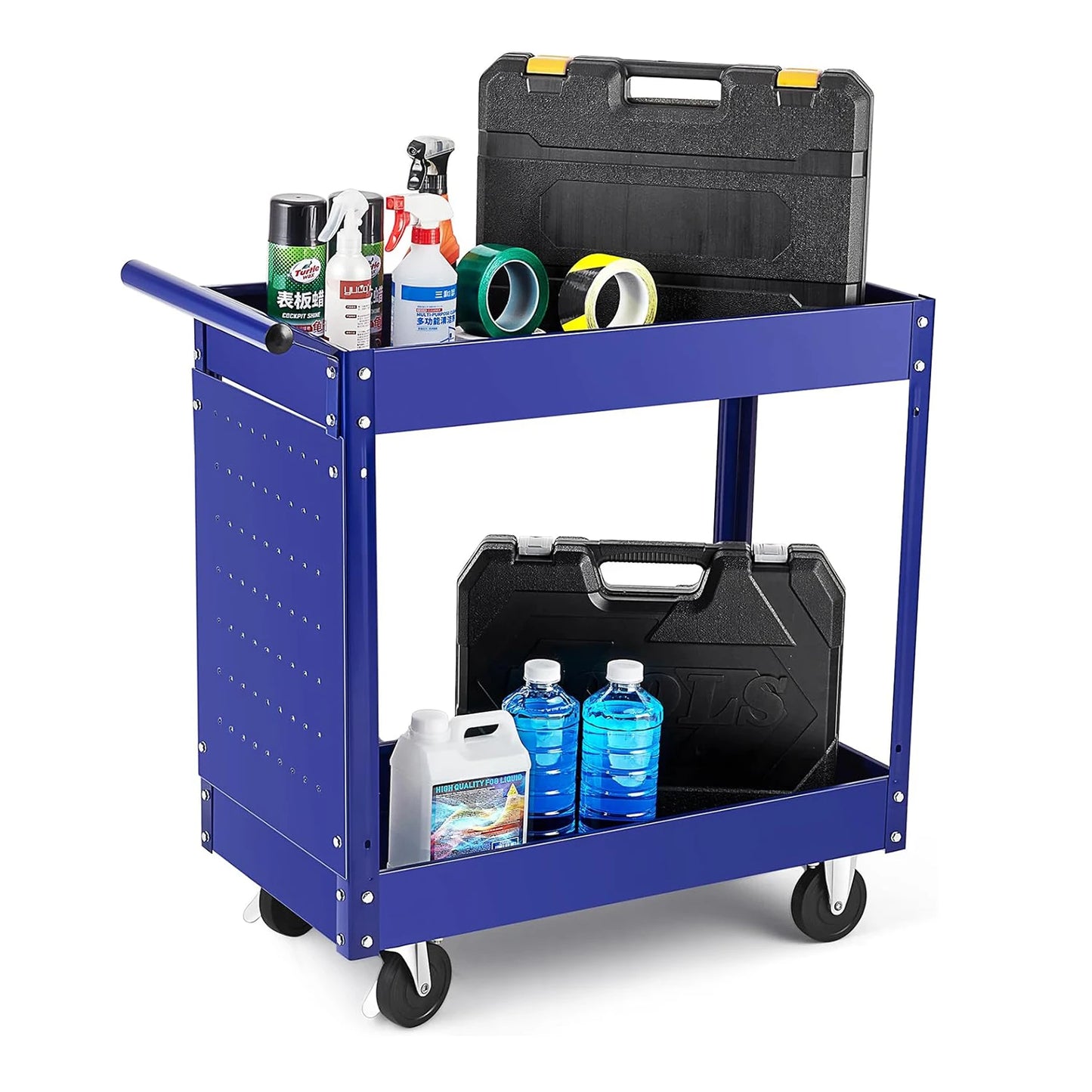 2 Tier Heavy Duty Metal Rolling Tool Cart, 330 Lbs Capacity