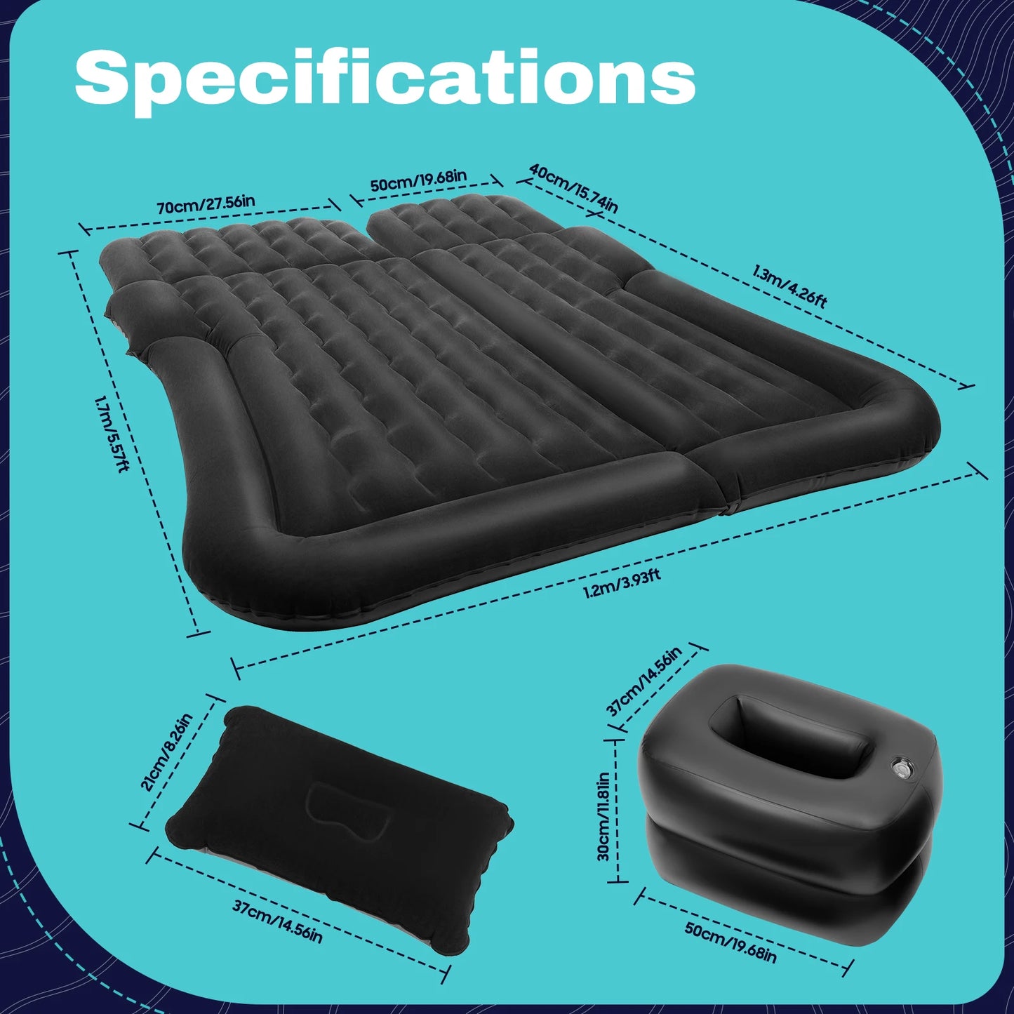 SUV Mattress with 2 Cushions and Pump, Thicker Air Bed for Travel, Camping, Home Furniture