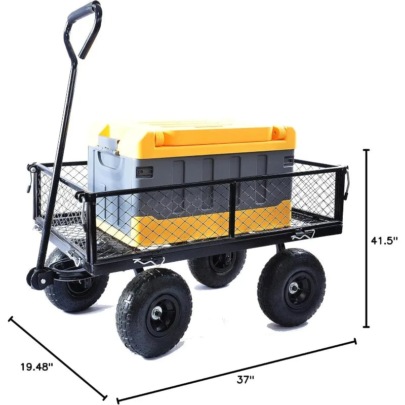 Steel Utility Cart with Detachable mesh Side Plates on All Sides, Suitable for Garden Farm Warehouse, etc.