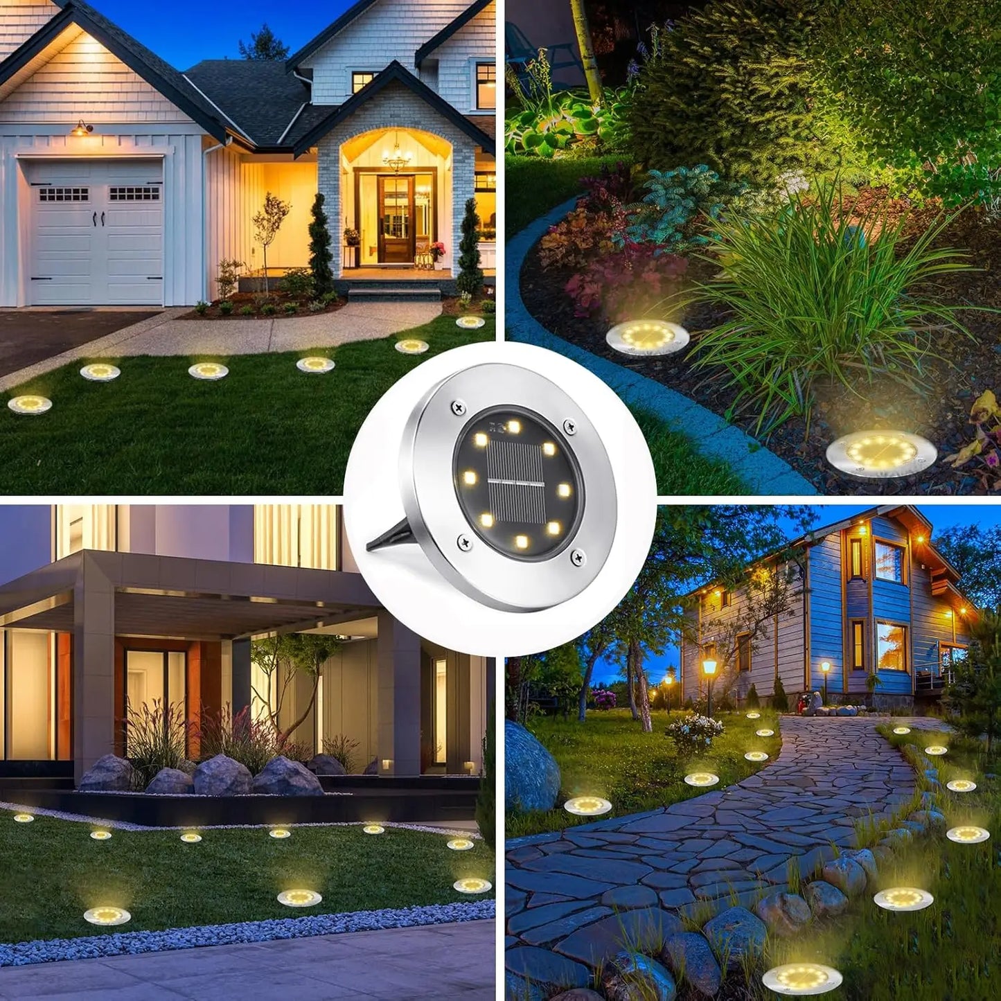 4 or 8pc Solar Lights, 8 LED Solar Landscape Lighting for Garden, Yard, Pathway (Cool/Warm White)