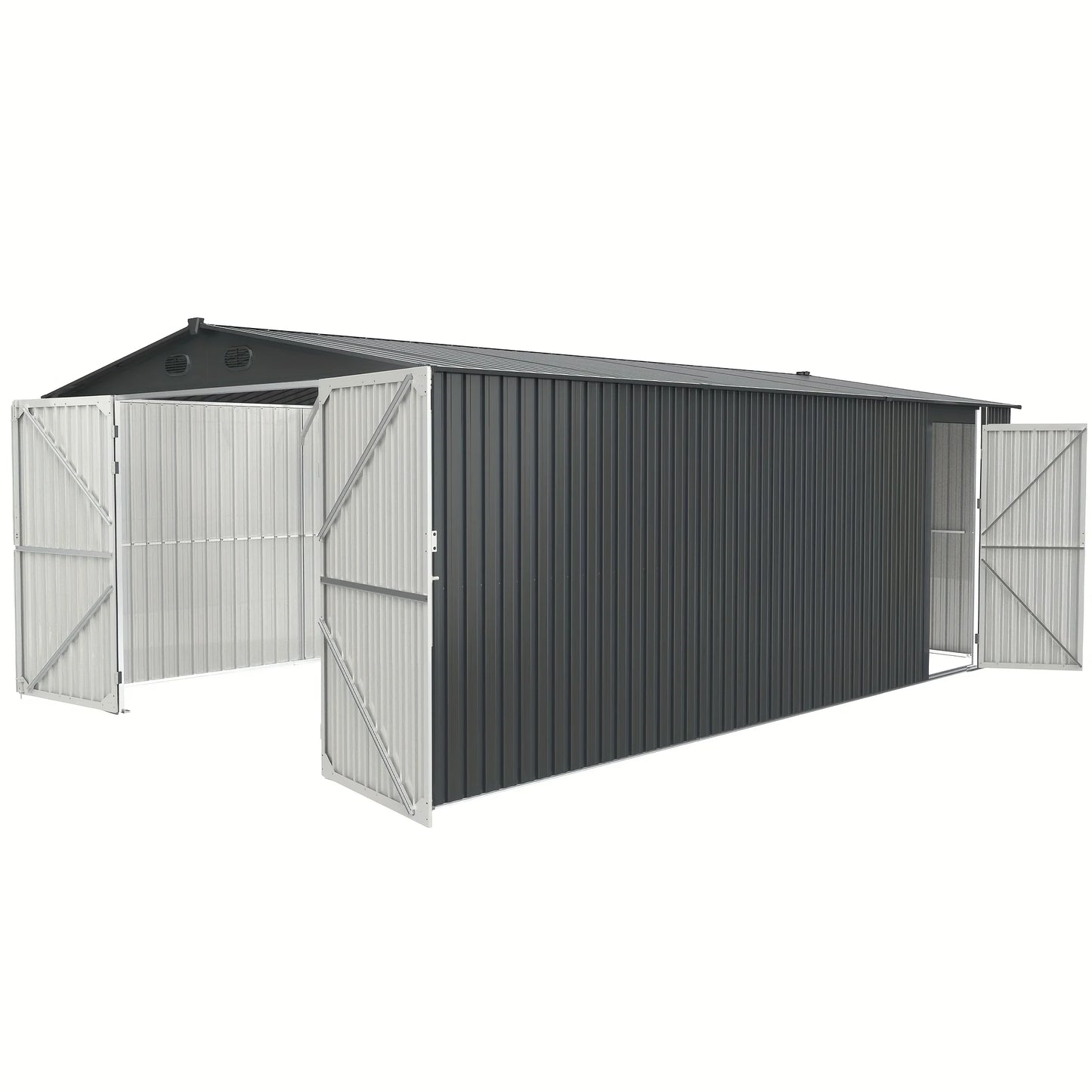 Heavy-Duty Large Metal Storage Shed 20x10FT / 13x20FT, With Double Doors, 4 Air Vents | For Car, Boat, RV