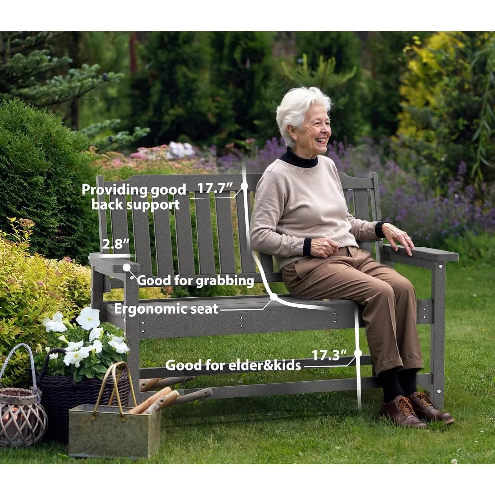 Popular Grey Outdoor Bench, All-Weather HDPE, Fade Resistant, 800 lbs Bearing