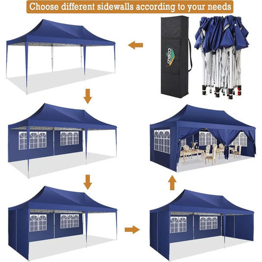 10 ft x 20 ft Canopy with 6 Sidewalls, UV50+, Waterproof, 3 Adjustable Heights
