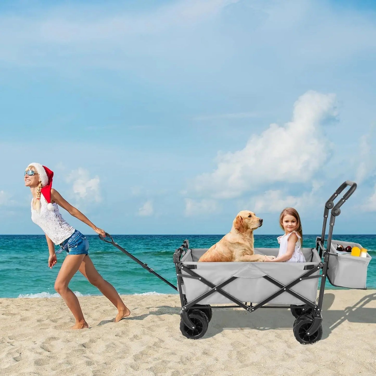 Collapsible Garden Cart Wagon with Removable Canopy, 115 kg Capacity, Push & Pull Utility Cart