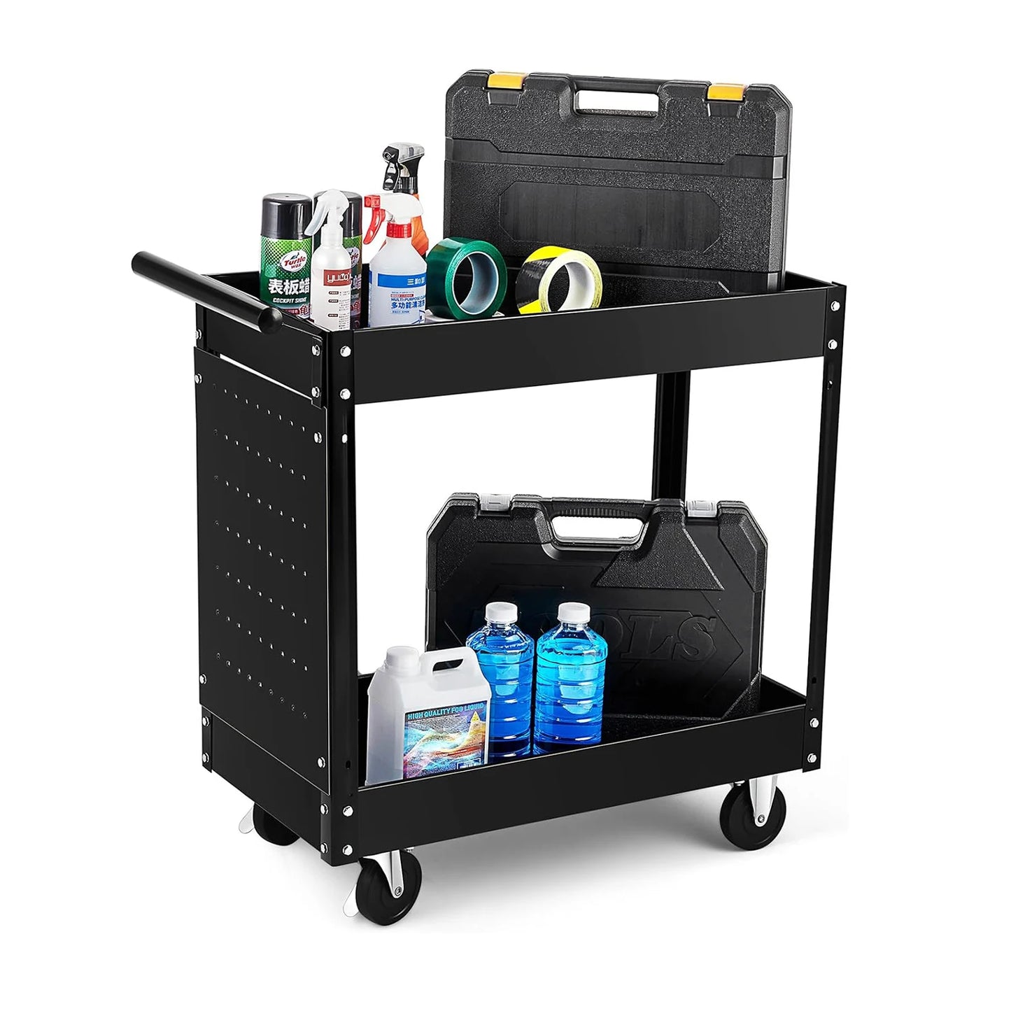 2 Tier Heavy Duty Metal Rolling Tool Cart, 330 Lbs Capacity