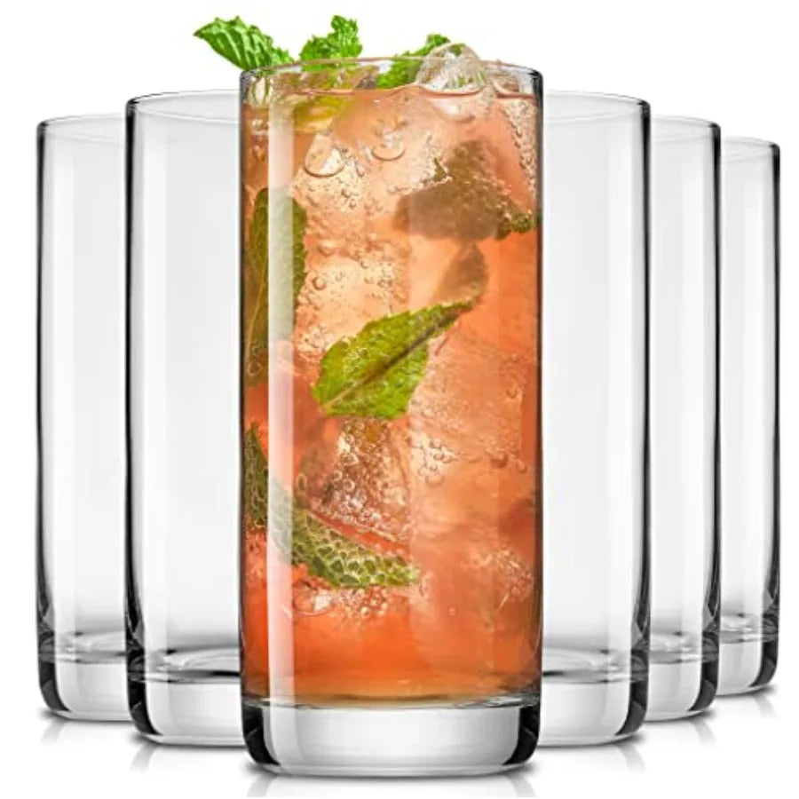 6 piece set of 13 oz highball glasses made from lead free crystal, ideal for serving water, mojitos, Tom Collins and other mixed drinks