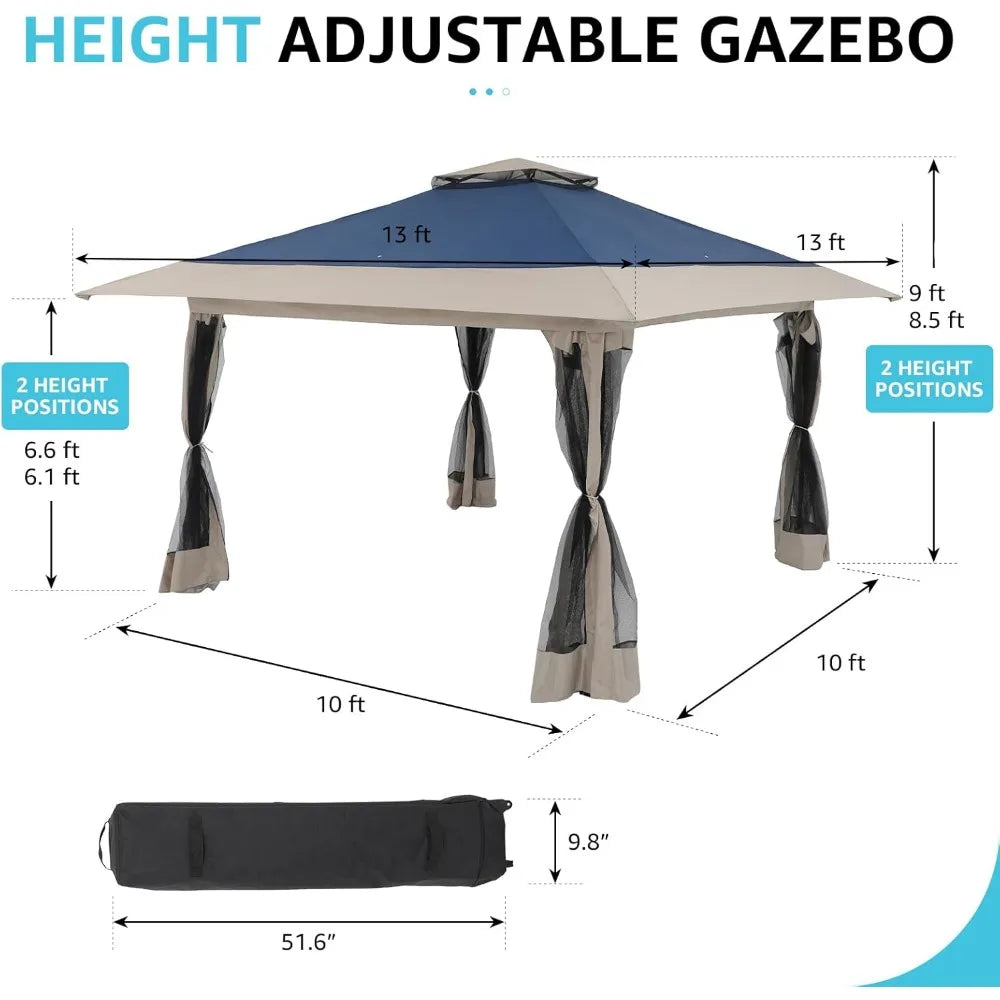 13’x13’ Pop Up Gazebo, Outdoor Canopy Tent Shade with Metal Frame, Mosquito Netting for Patio, Garden, Lawn, Backyard