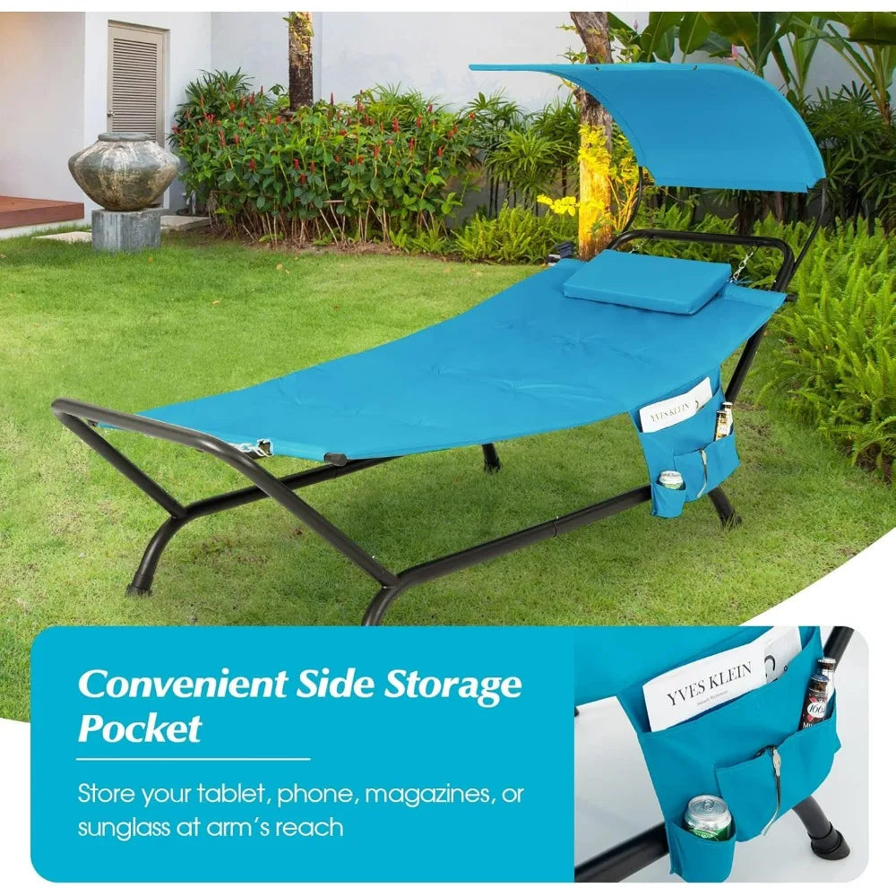 Hanging Hammock with Stand and Canopy with Cushion and Pillow