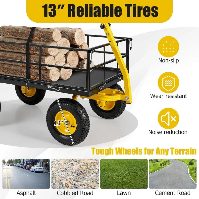 1200 lbs Capacity Heavy Duty Utility Cart with Rotating Handle, Removable Sides & 13" Wheels