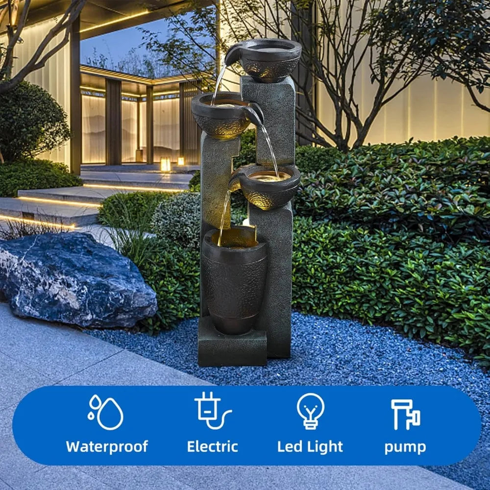 40''H 4-Tier Outdoor Garden Water Fountain Decor, Resin Fountain for Garden, Floor Patio, Deck, Porch, Backyard and Home Art Dec