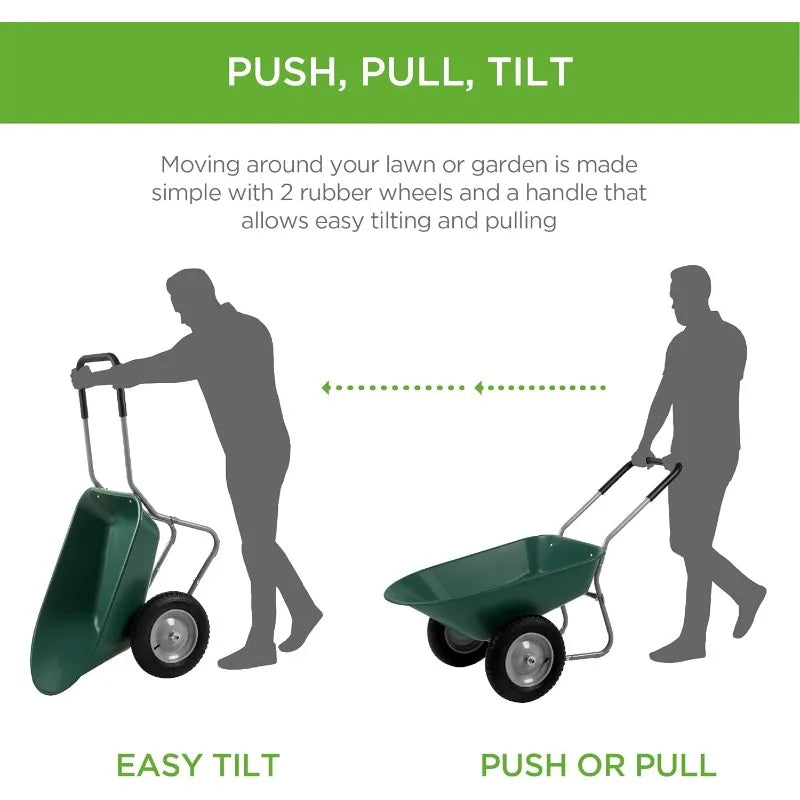 Dual-Wheel Home Utility Wheelbarrow w/Built-in Stand