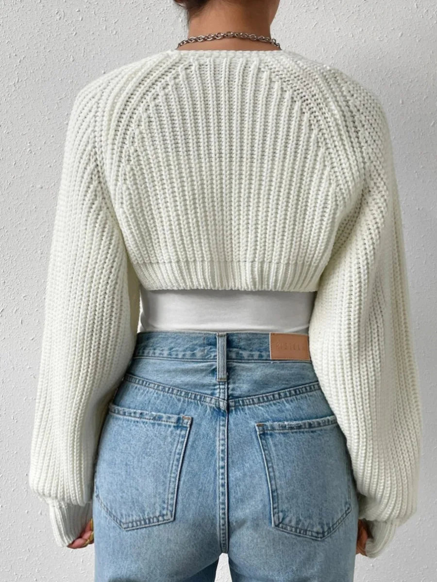 Women's Open Front Cropped Cardigan, Long Sleeve, Solid Color, Ribbed Knit Shrug Sweater Bolero Tops
