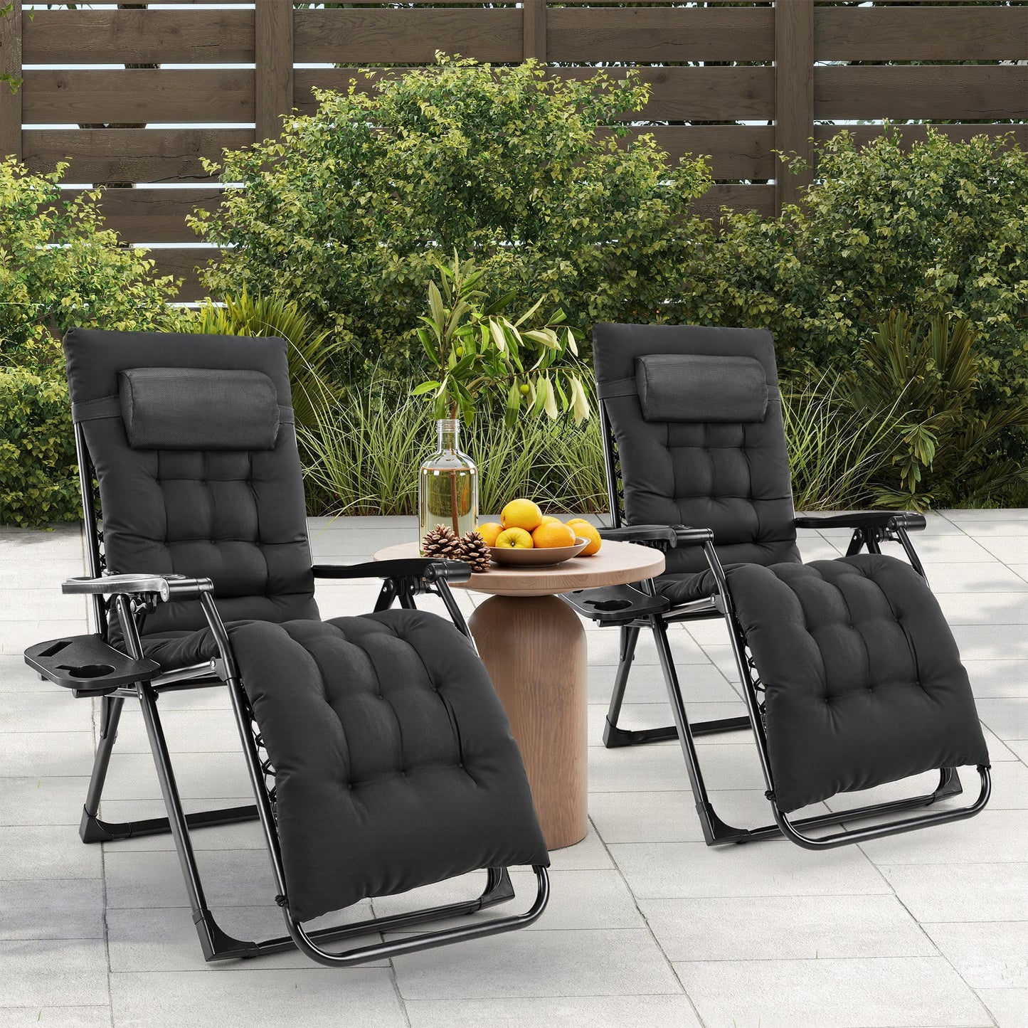 Zero Gravity Recliner for Camping, Patio or Poolside, Folding, Portable, with Cup Holder Trays and Removable Cushion