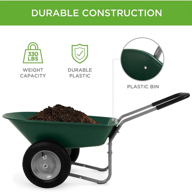 Dual-Wheel Home Utility Wheelbarrow w/Built-in Stand