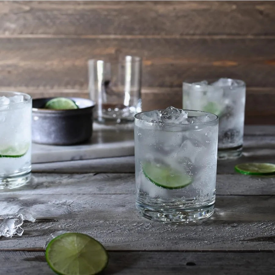 Chatham Rocks Glasses Set, Unique Drinking Glasses, Set of 8 with Ridged Bottom Design, Dishwasher Safe 