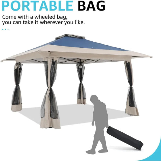 13’x13’ Pop Up Gazebo, Outdoor Canopy Tent Shade with Metal Frame, Mosquito Netting for Patio, Garden, Lawn, Backyard