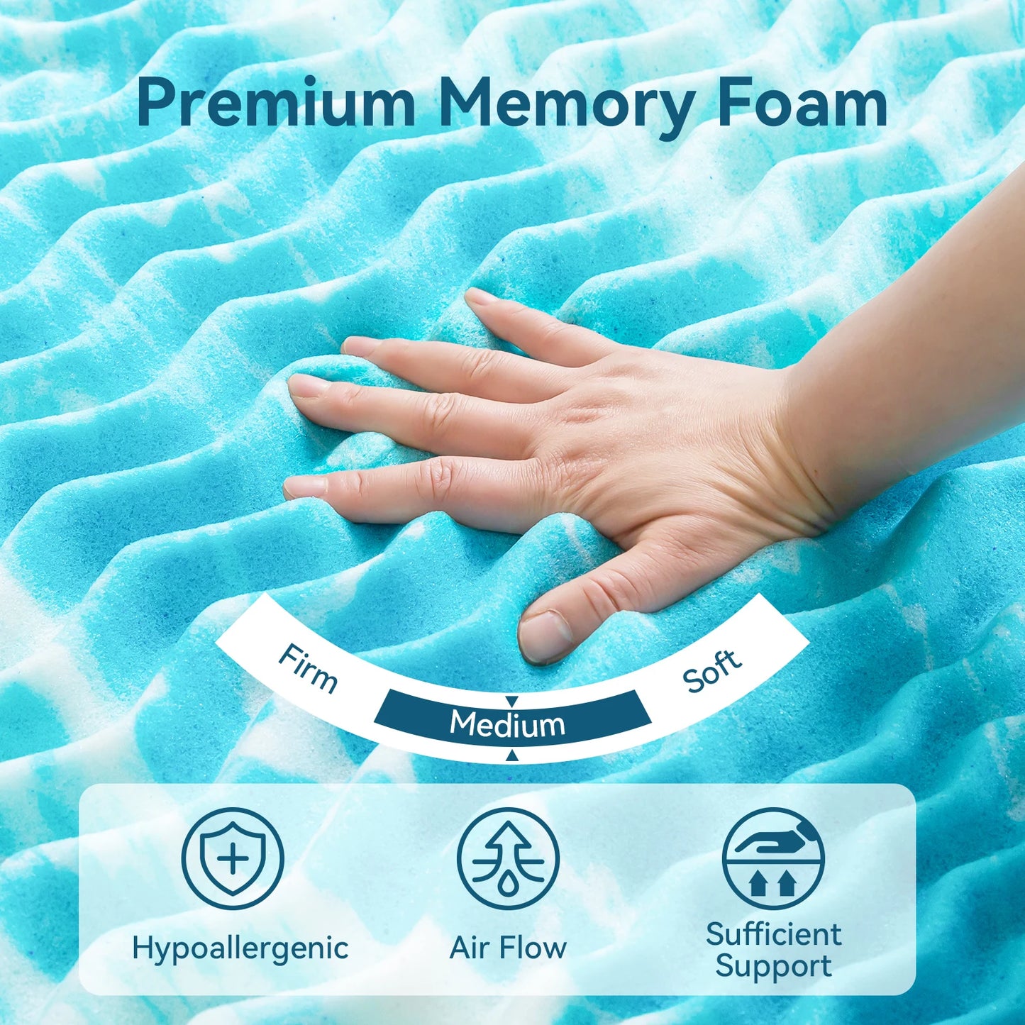 5 Zone Premium Memory Foam Mattress Topper, Cooling Gel Mattress Topper for Pressure Relieve, Blue