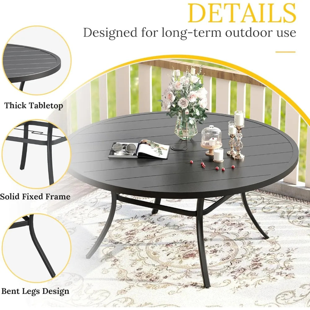 Patio Dining Set for 6, 7 Pieces Includes 53" Round Patio Table with Umbrella Hole and 6 Outdoor Swivel Chairs