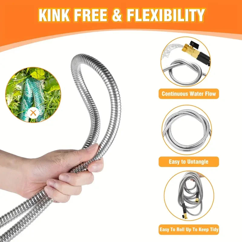 100 FT and 50 FT Stainless Steel Flexible Garden Hose, Kink-Free & No-Leak, with 10 Functions Adjustable Spray Nozzle
