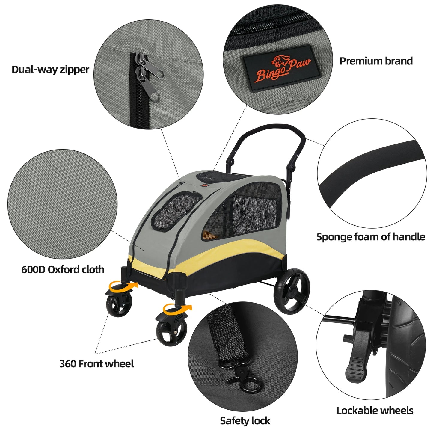 Dog Stroller Ultra-large 4 Wheels, Foldable, Load Up To 121 lbs
