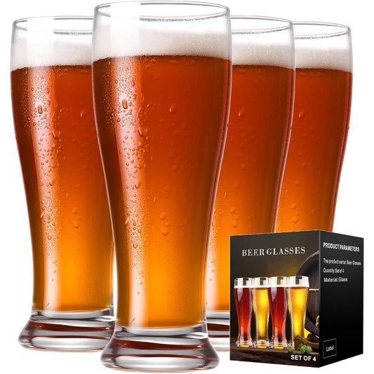 Set of 4 16 oz Pilsner Beer Pint Glasses for Serving Craft Wheat Beer, Classic Design Drinking Glassware Set, Ideal for Home Bar