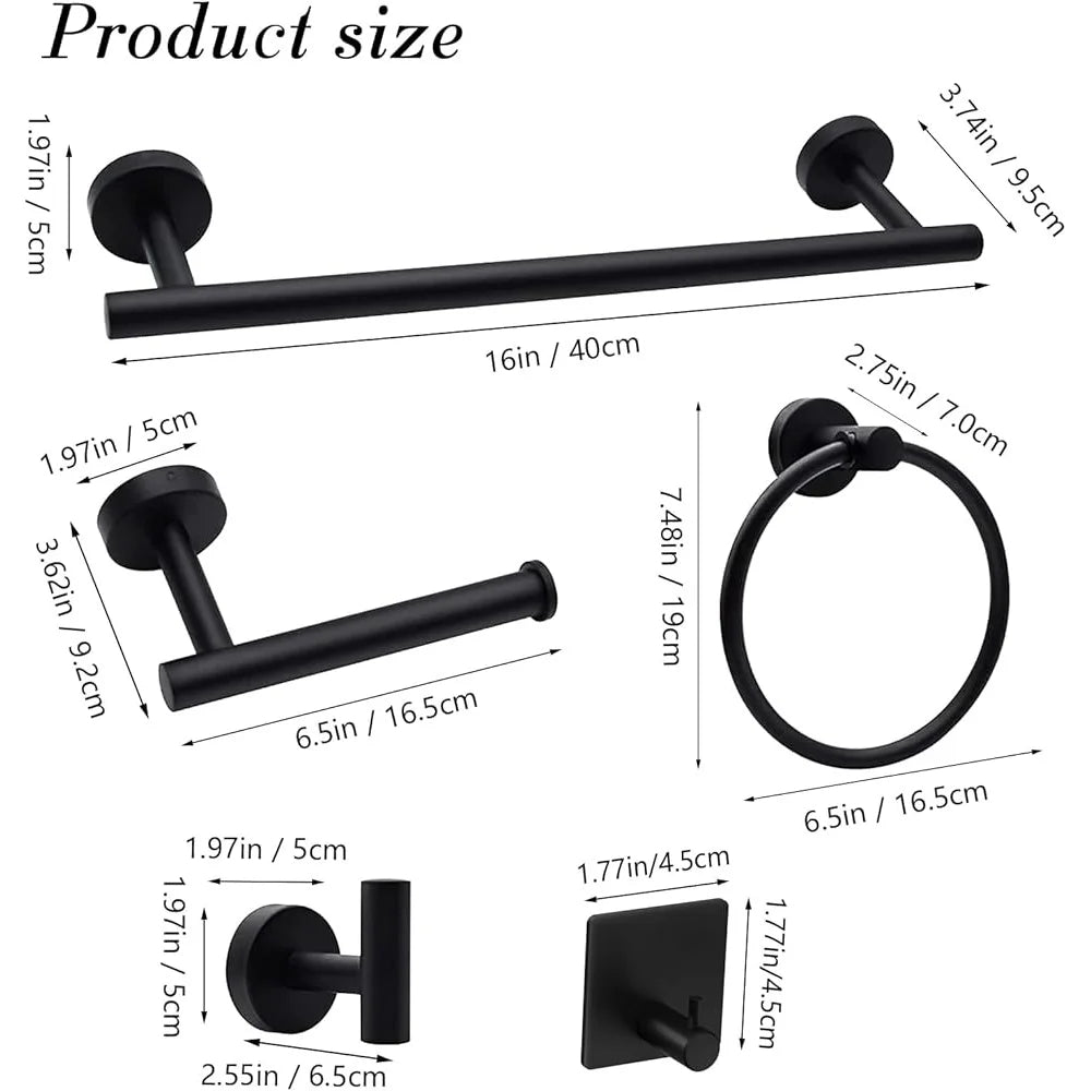 14 Piece Stainless Steel Matte Black Bathroom Accessories