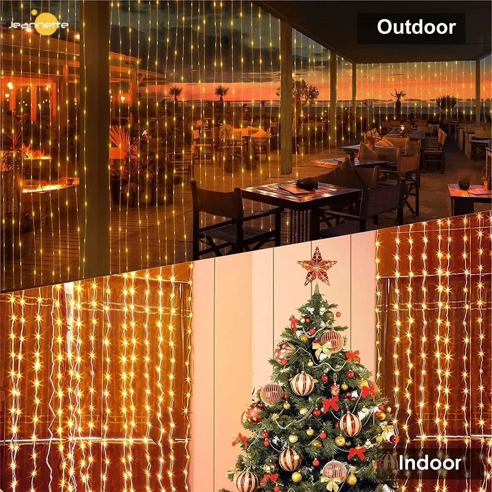 300 LED's Solar Curtain Light, Outdoor Fairy Garland String Lights, 8 Modes
