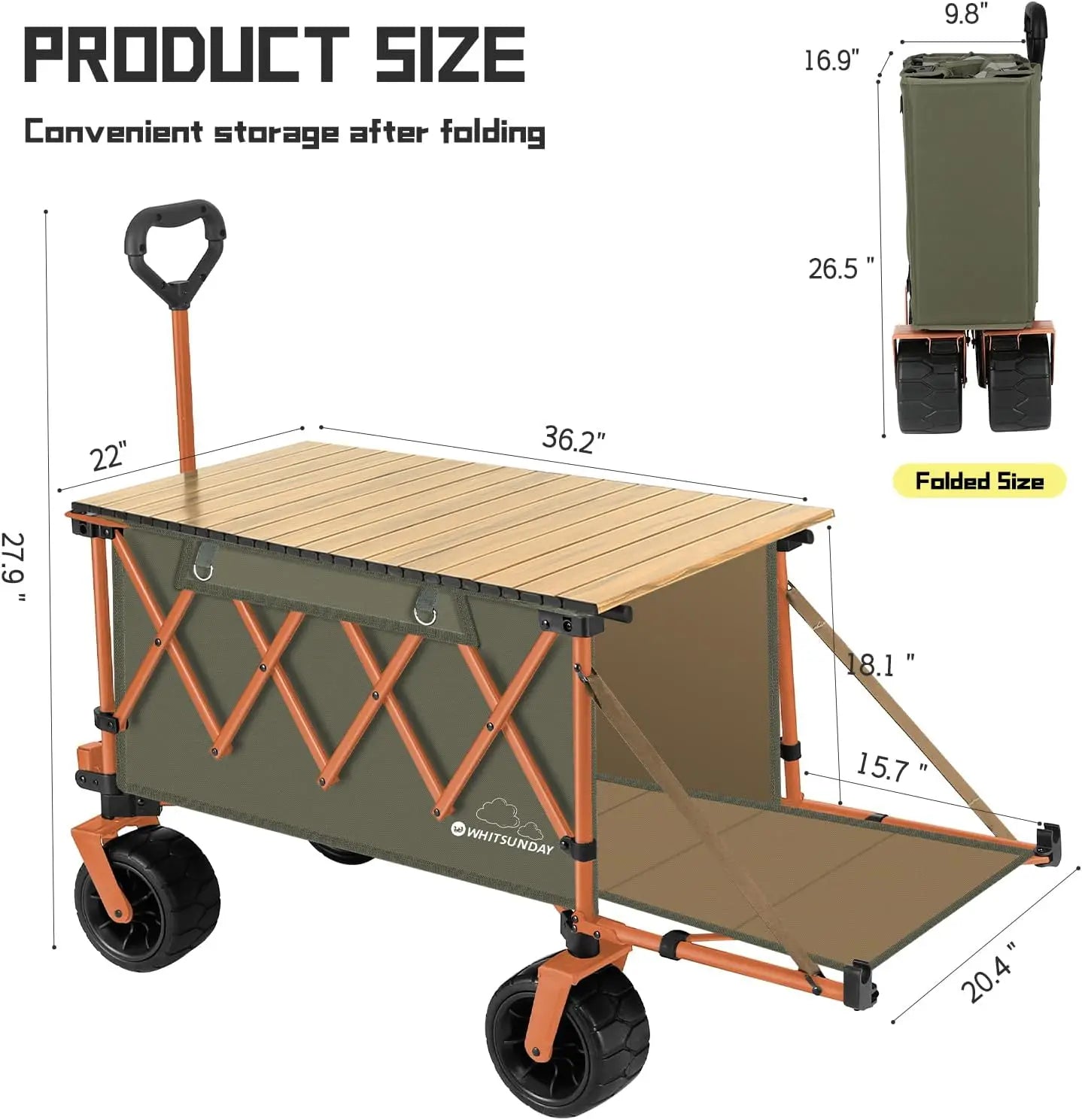 Collapsible Folding Wagon with Table, Heavy Duty Utility Beach Wagons with Opened Tailgate and All Terrain Wheels