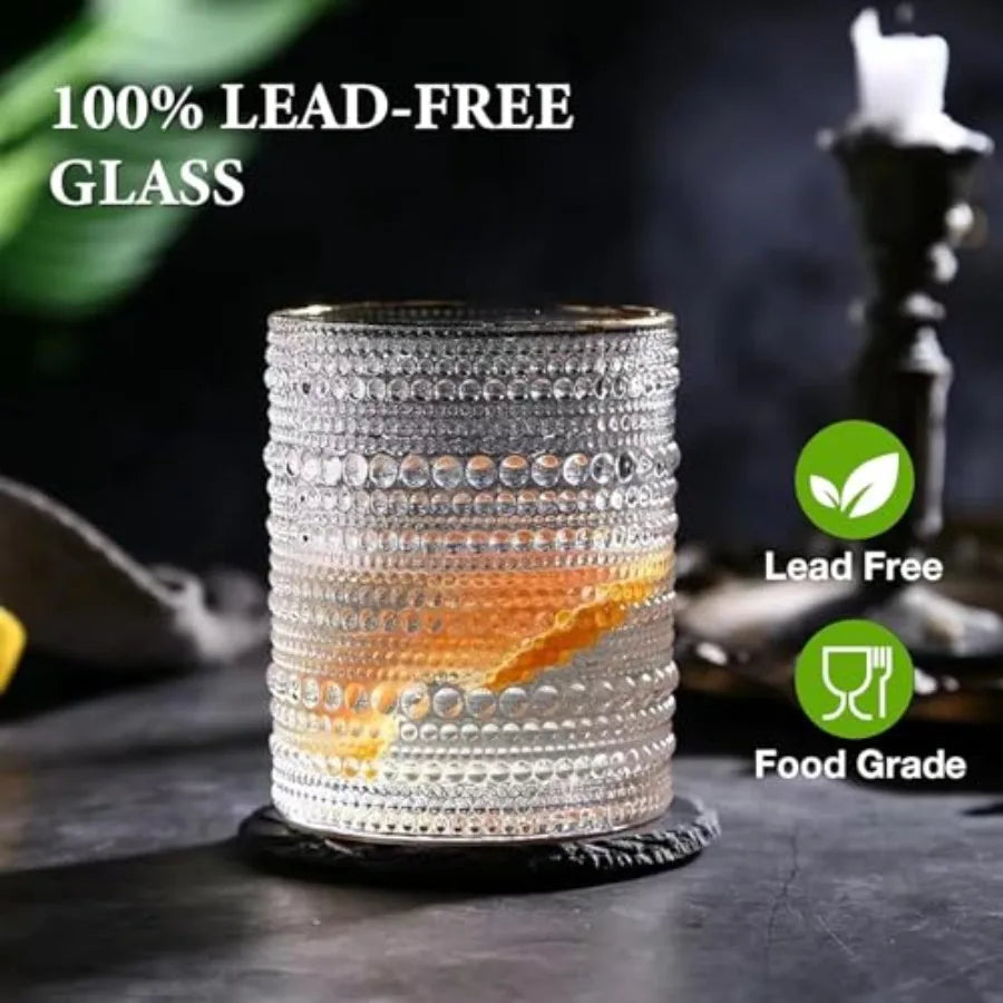 Set of 8 Hobnail Drinking Glasses - 4 Vintage 12 oz Highball, and 4 10 oz Cocktail Glasses for Kitchen, Bar, Beer,  Juice, Cocktails