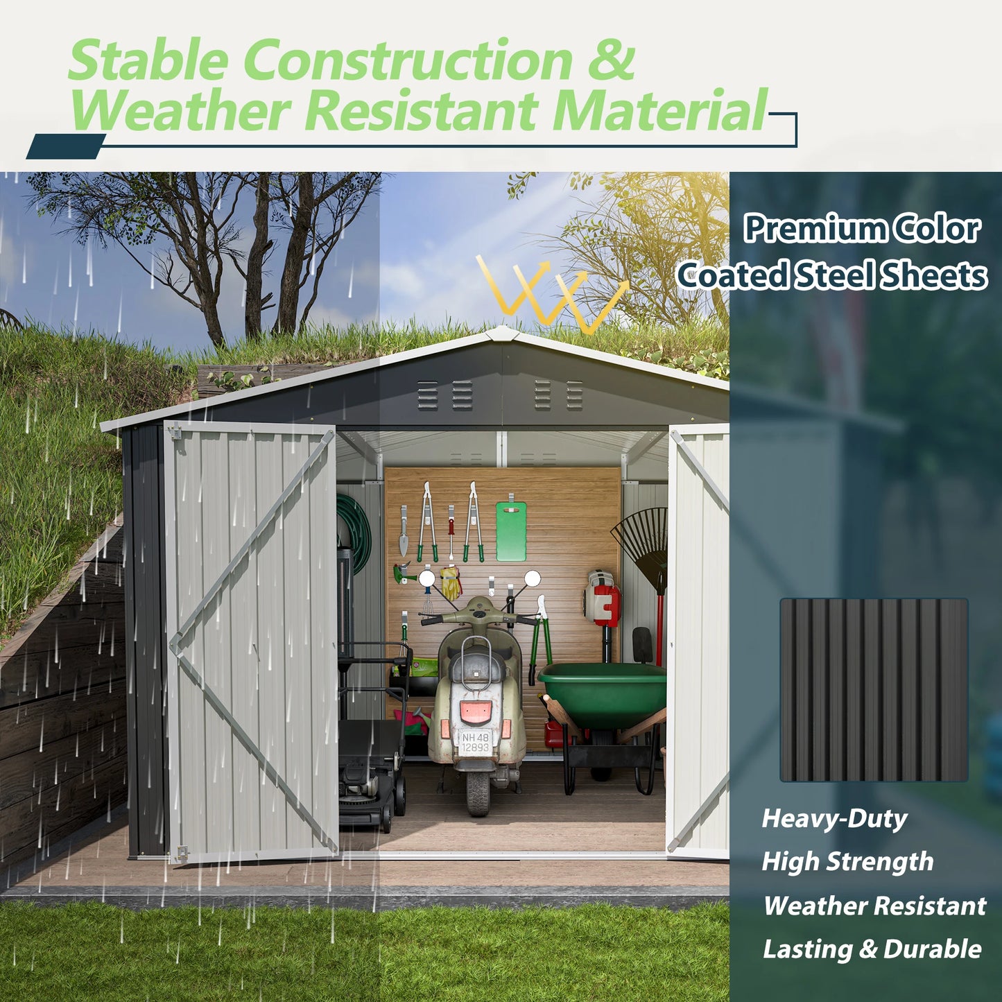 Outdoor Metal Storage Shed 10x10 FT with Lockable Doors