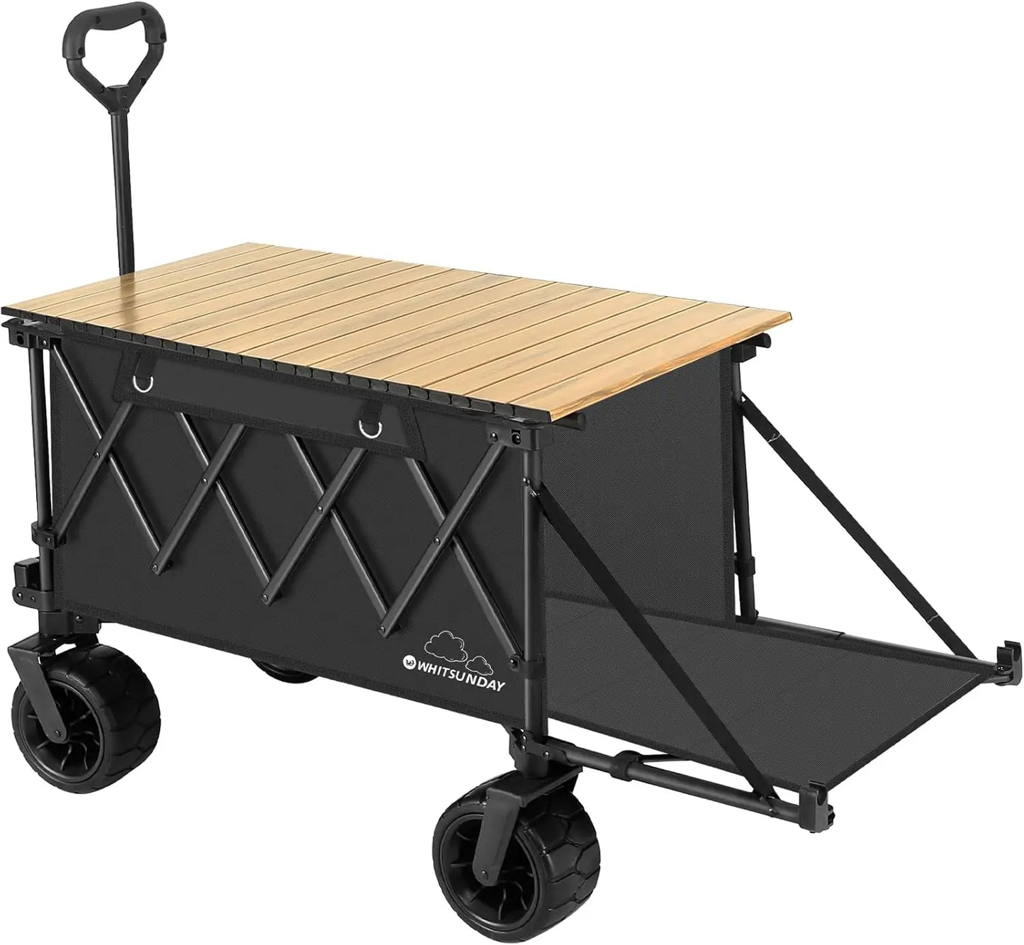 Collapsible Folding Wagon with Table, Heavy Duty Utility Beach Wagons with Opened Tailgate and All Terrain Wheels