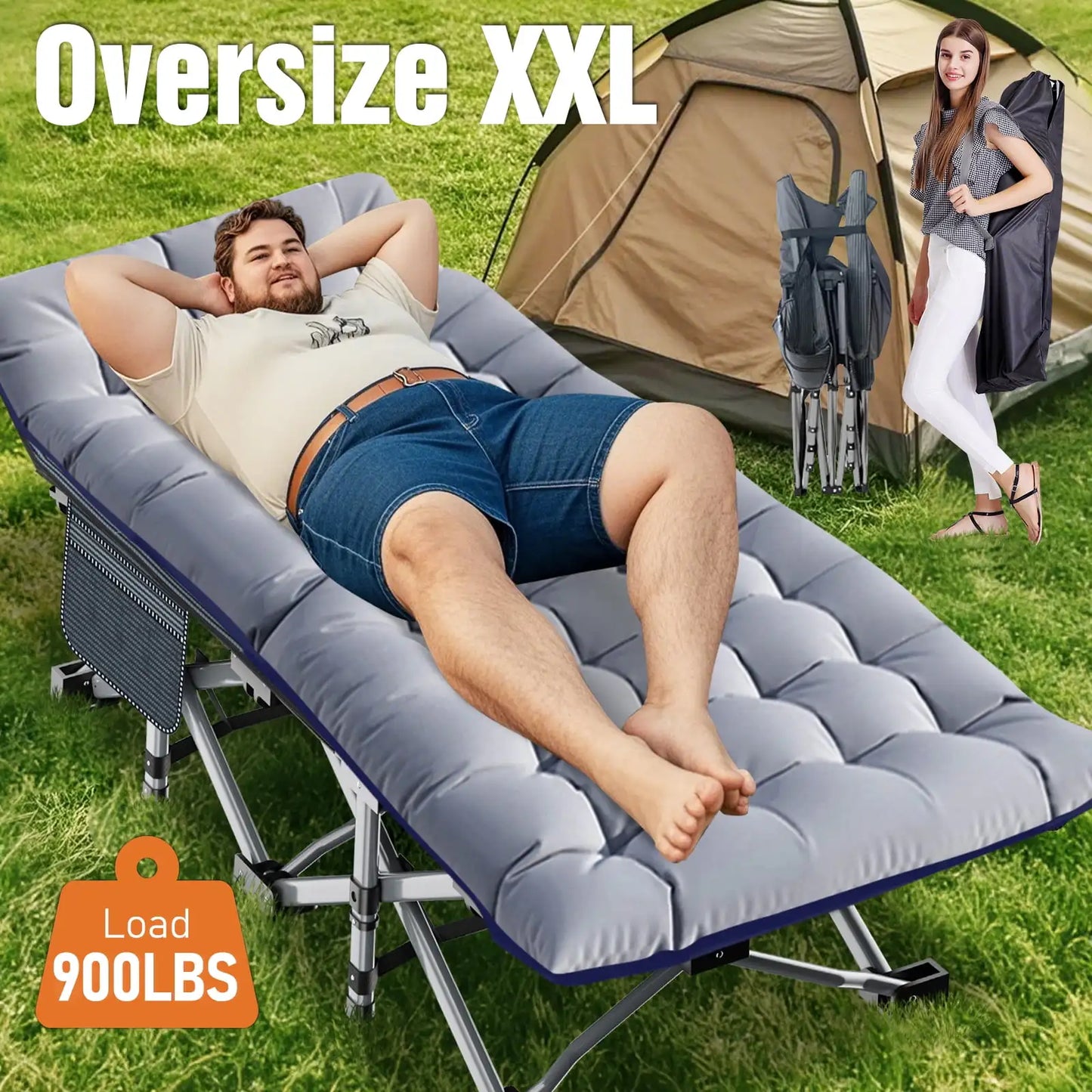 XL 75" * 28" Folding Bed Cot with 3.3 inch 2 Sided Mattress