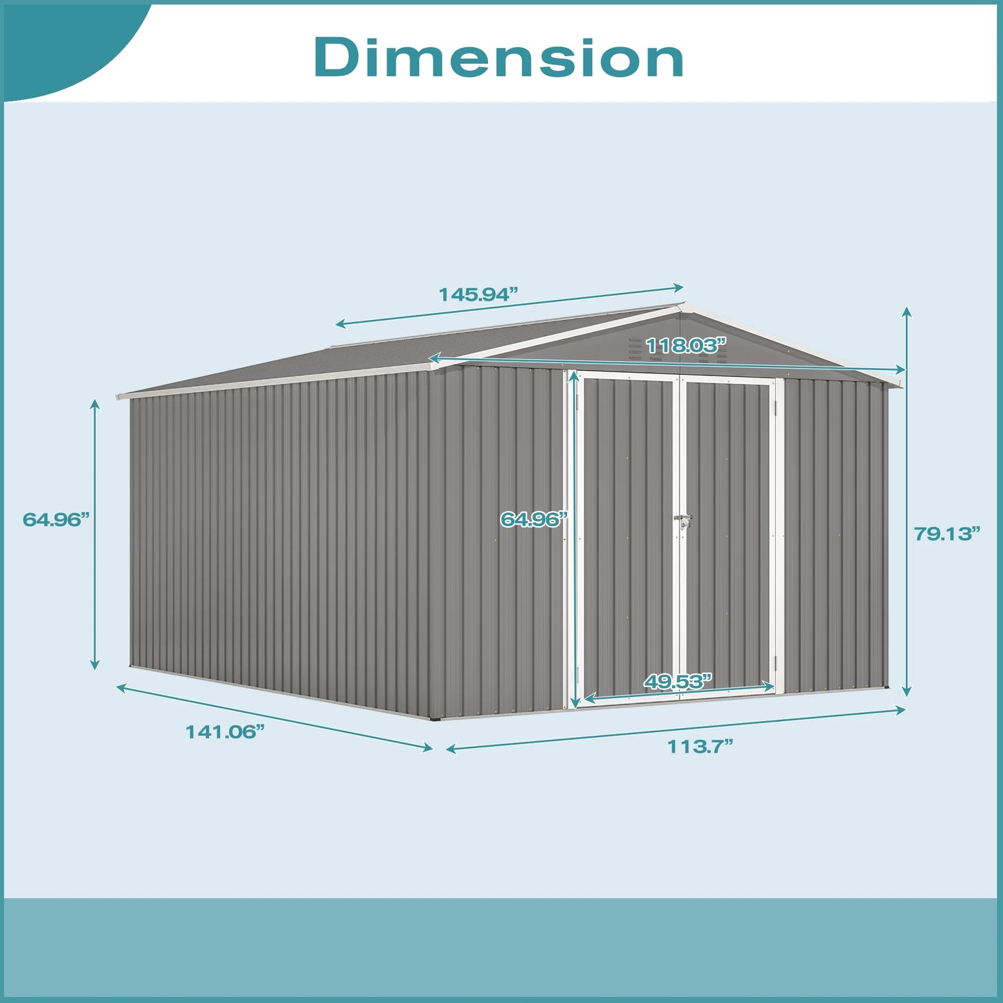 10 X 12 FT Large Metal Utility Shed with Floor Frame