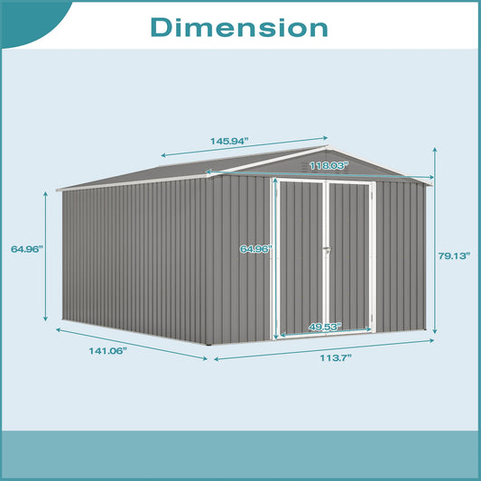 10 X 12 FT Large Metal Utility Shed with Floor Frame