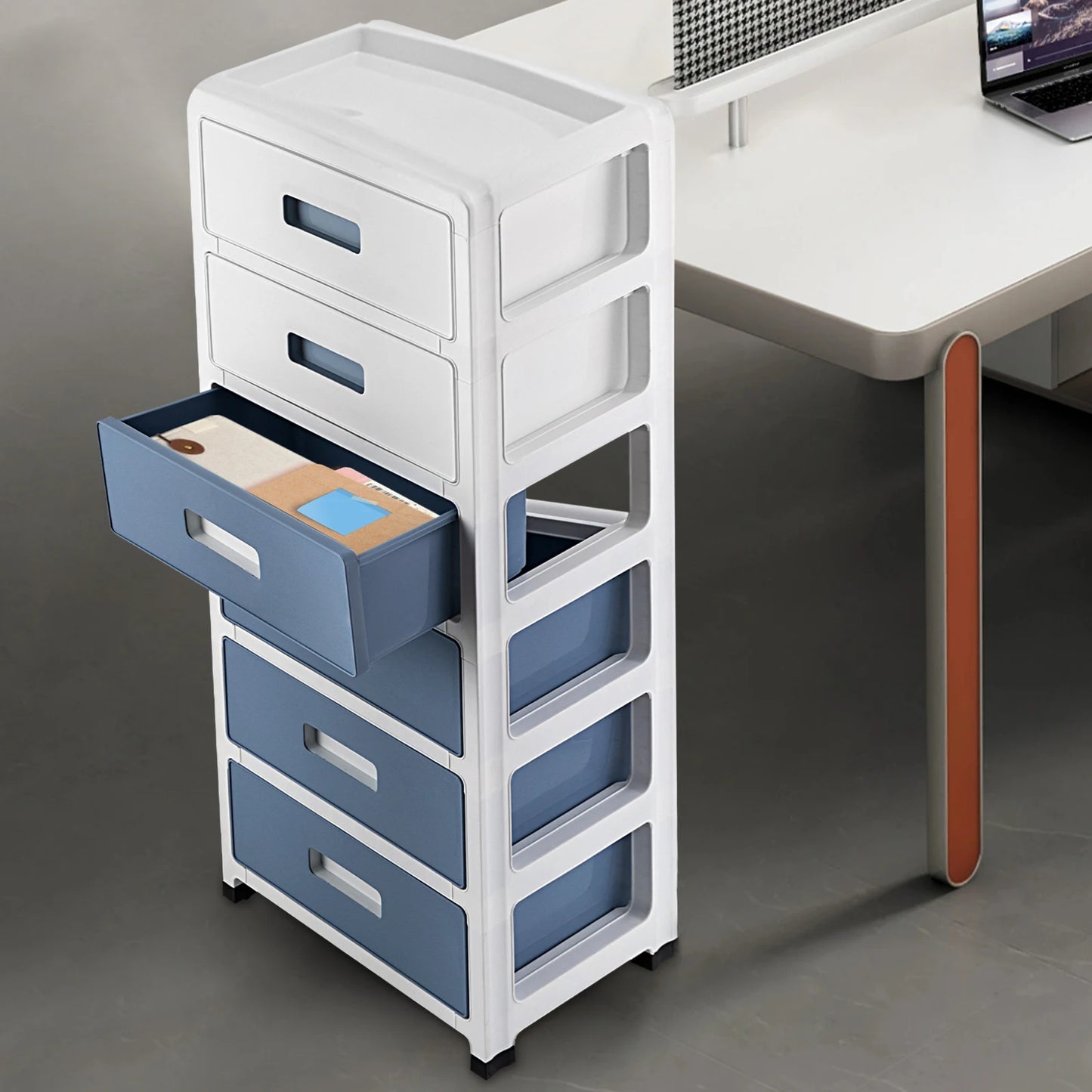 Blue-White 6-Tier Drawer Cabinet,  Plastic Drawer Container for Home, Office, Study