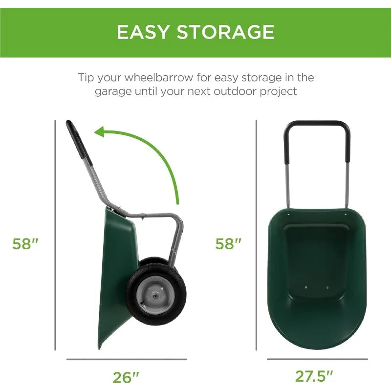 Dual-Wheel Home Utility Wheelbarrow w/Built-in Stand