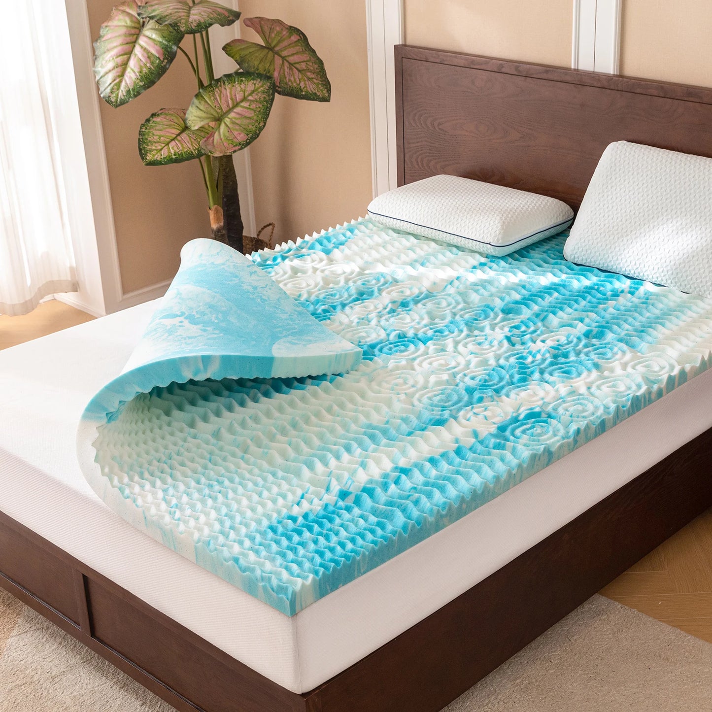 5 Zone Premium Memory Foam Mattress Topper, Cooling Gel Mattress Topper for Pressure Relieve, Blue
