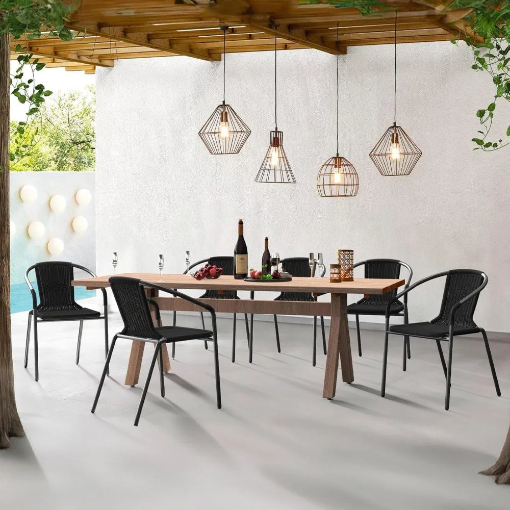 Dining Chairs Set of 6, Rattan Patio Chairs Wicker, Stackable Indoor-Outdoor Chair, Bistro, Deck, Yard, Porch, Restaurant