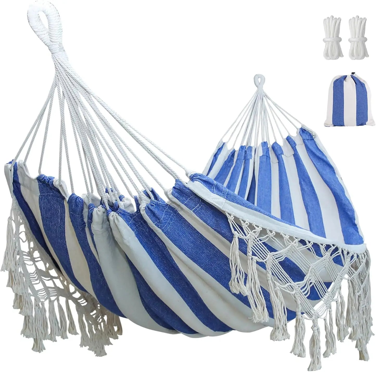 Macrame Hammock, Tie Ropes and Drawstring Bag Included
