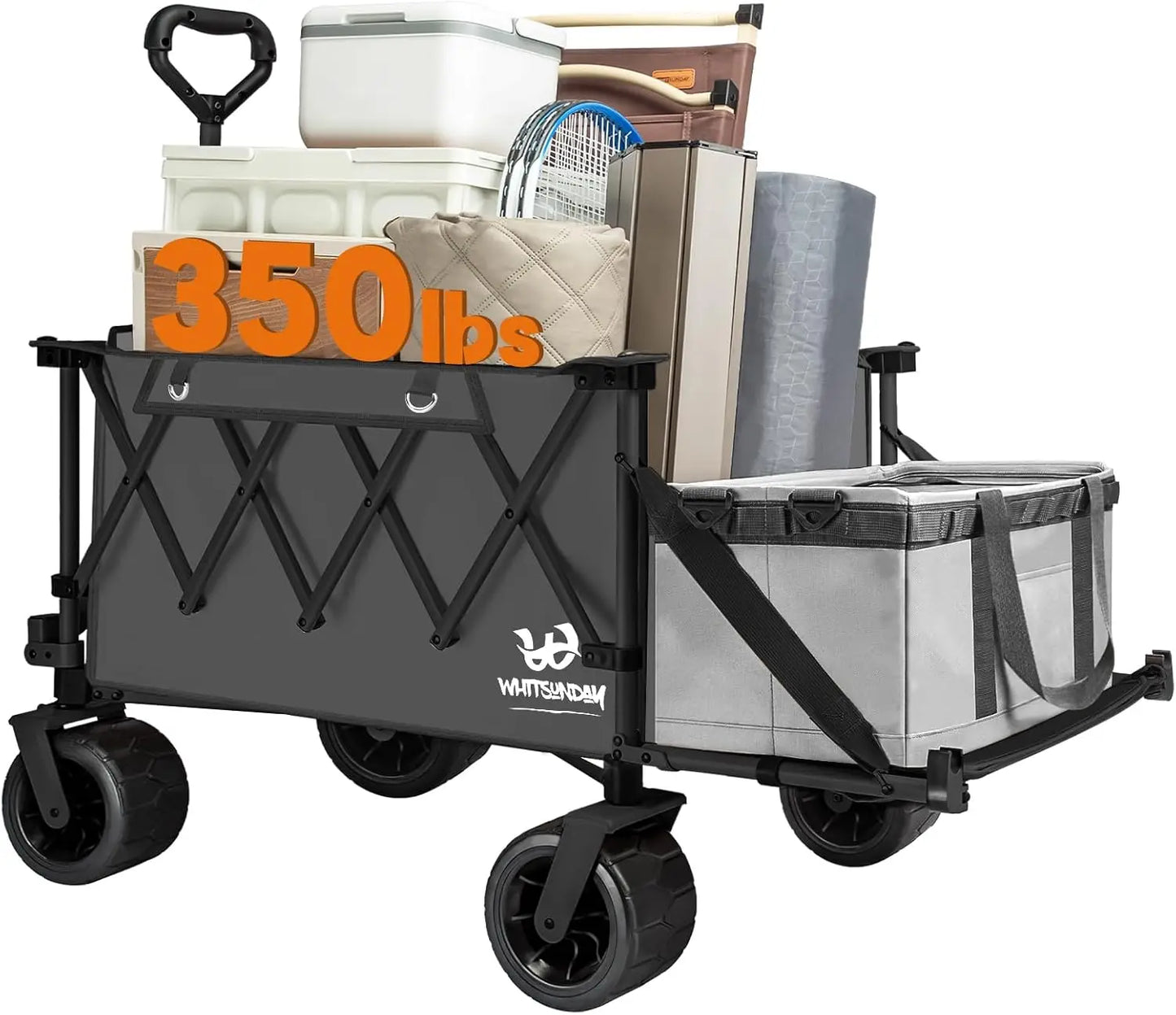 Collapsible Folding Wagon with Table, Heavy Duty Utility Beach Wagons with Opened Tailgate and All Terrain Wheels