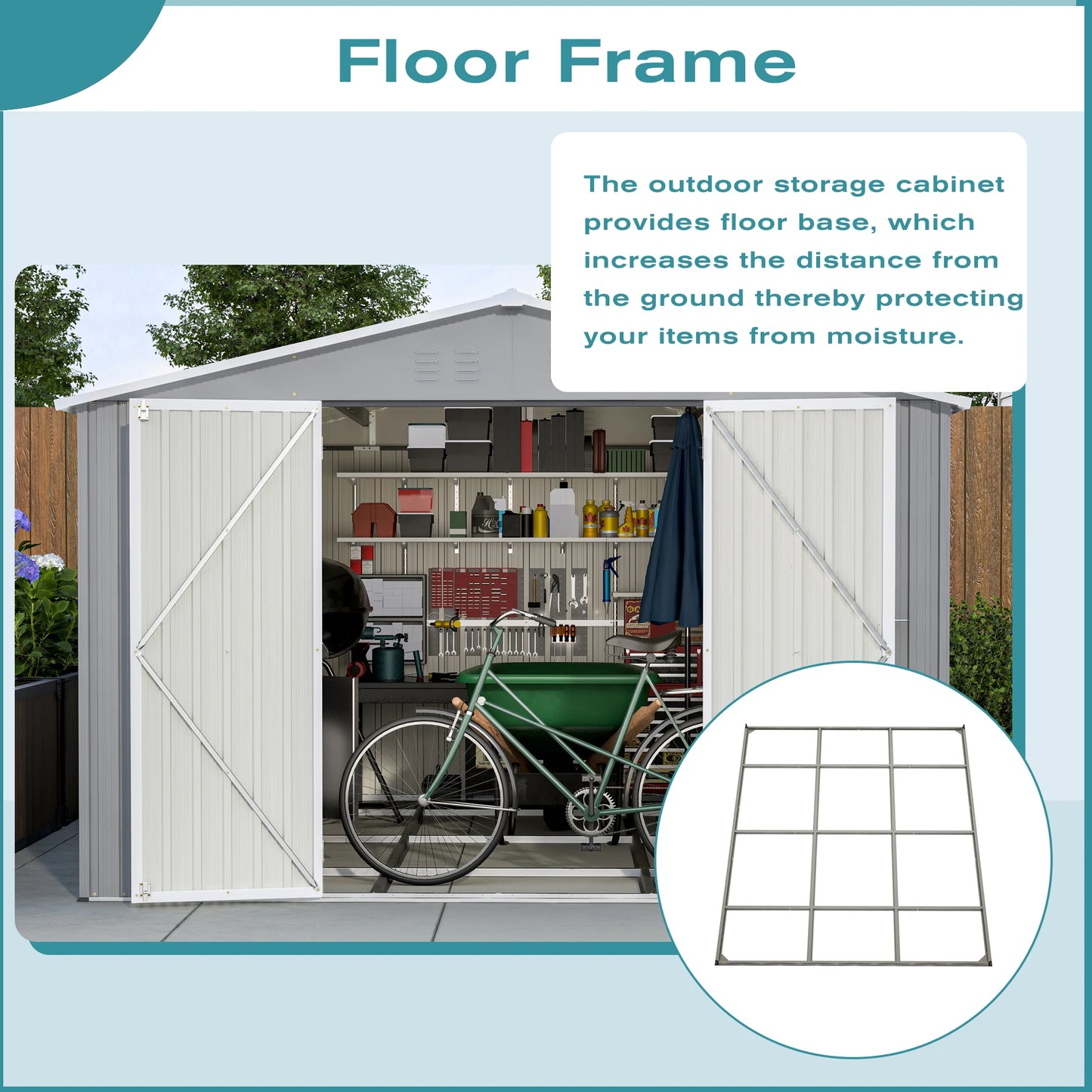 10 X 12 FT Large Metal Utility Shed with Floor Frame