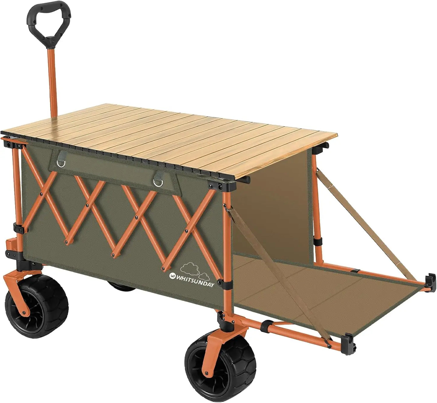 Collapsible Folding Wagon with Table, Heavy Duty Utility Beach Wagons with Opened Tailgate and All Terrain Wheels