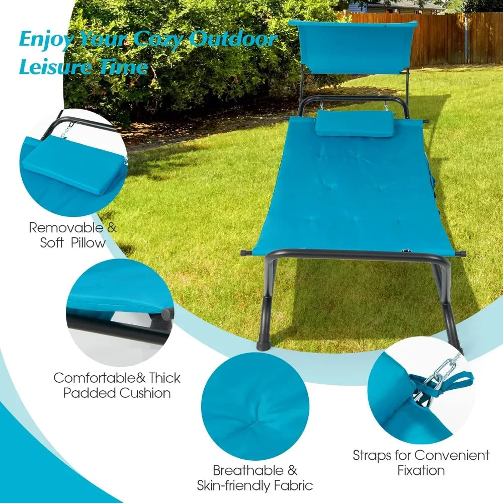 Hanging Hammock with Stand and Canopy with Cushion and Pillow