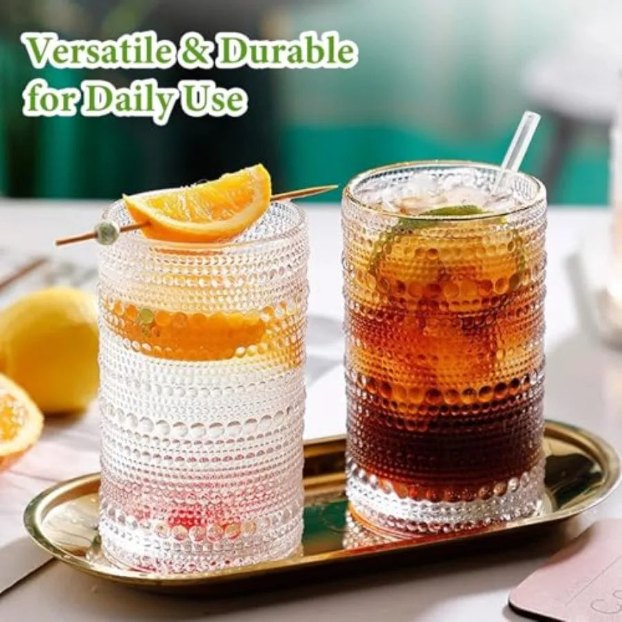 Set of 8 Hobnail Drinking Glasses - 4 Vintage 12 oz Highball, and 4 10 oz Cocktail Glasses for Kitchen, Bar, Beer,  Juice, Cocktails